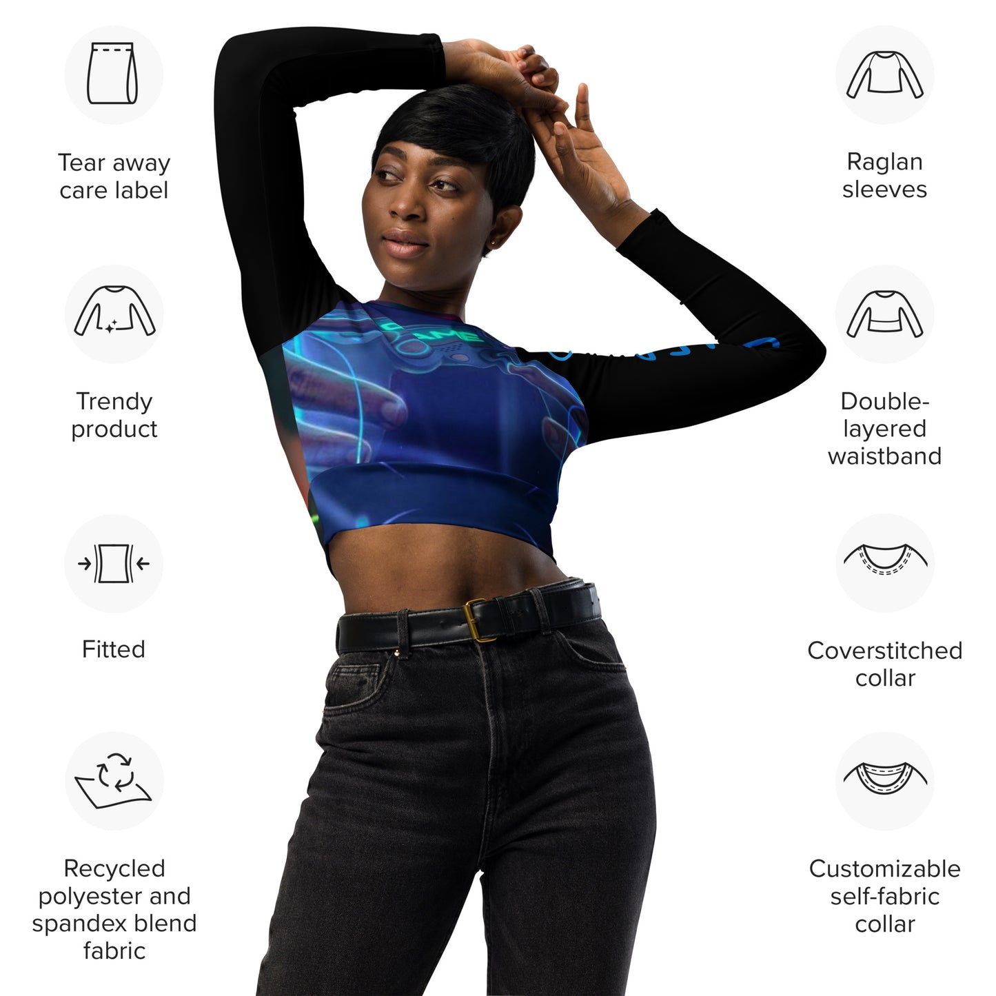 GIRL GAMER Recycled long-sleeve crop top