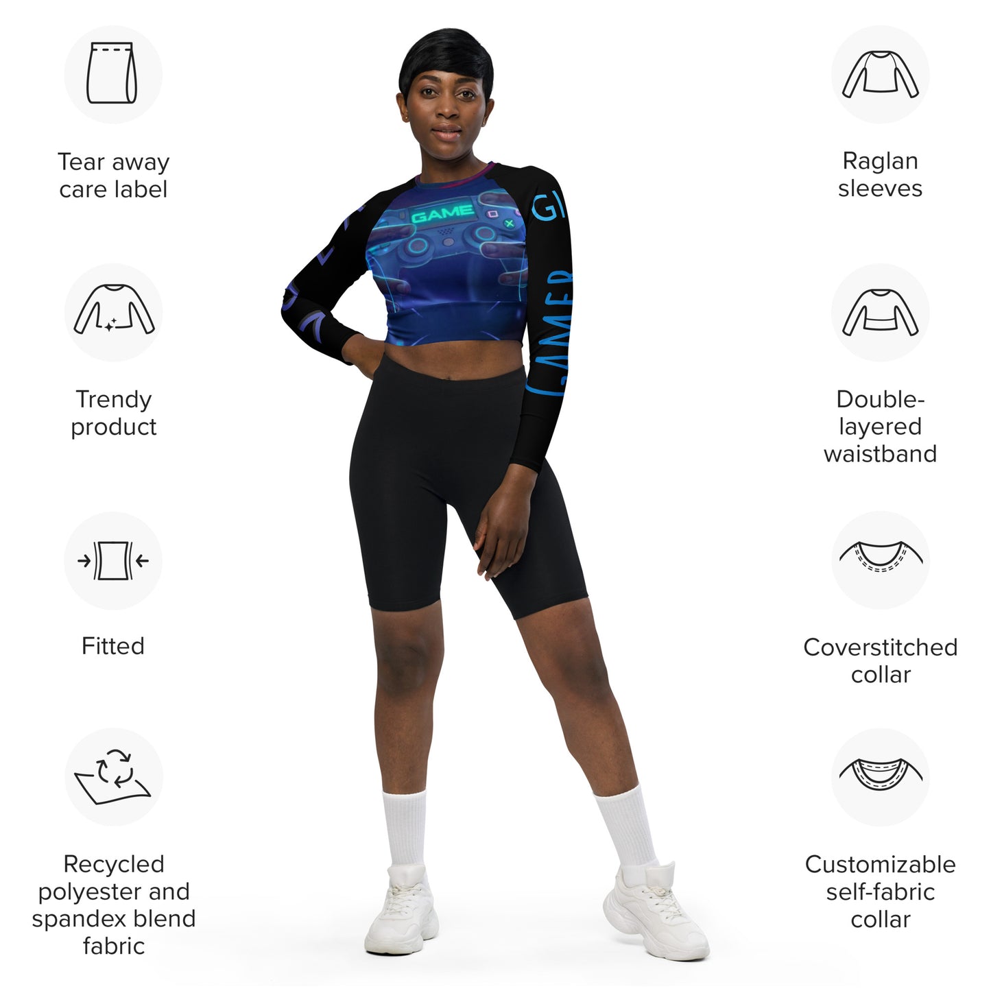 GIRL GAMER Recycled long-sleeve crop top