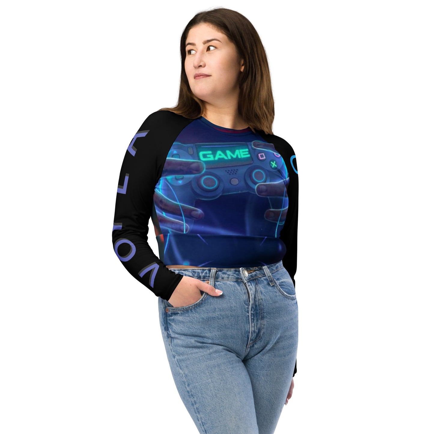 GIRL GAMER Recycled long-sleeve crop top
