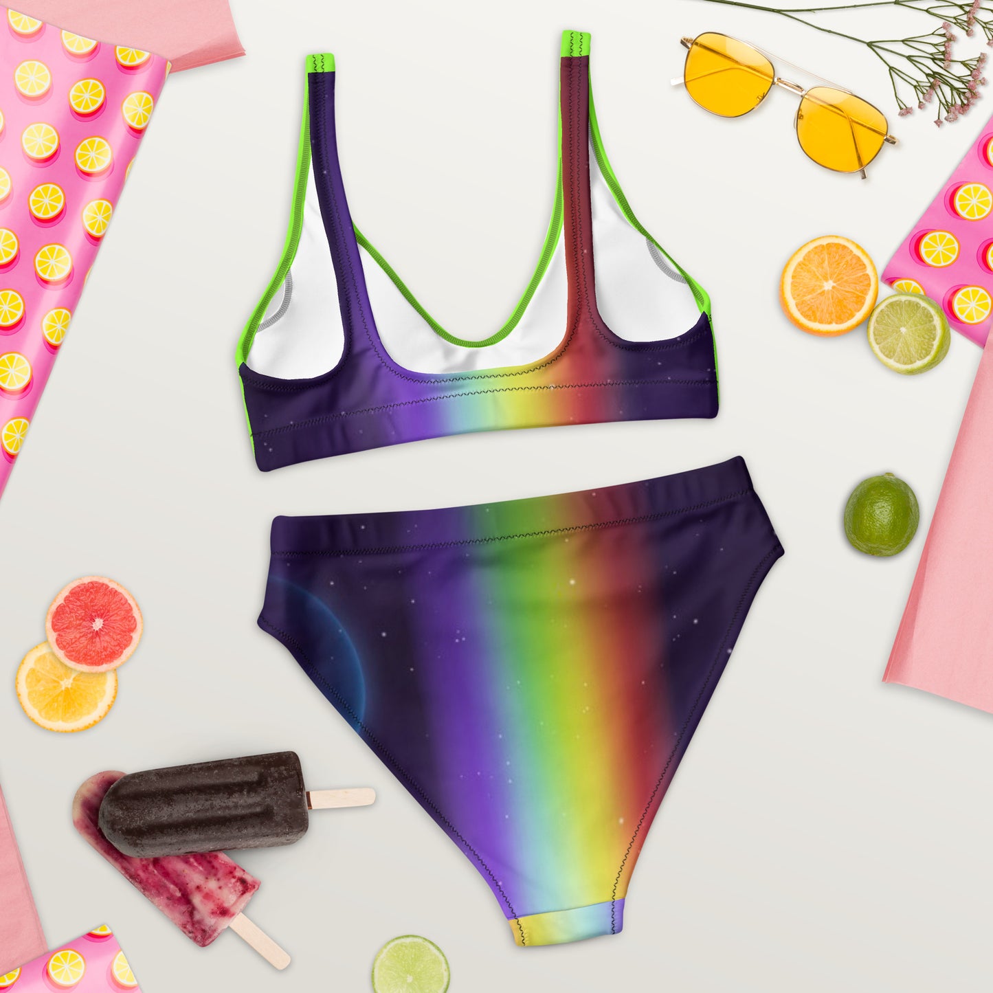 supa lime rainbow Recycled high-waisted bikini