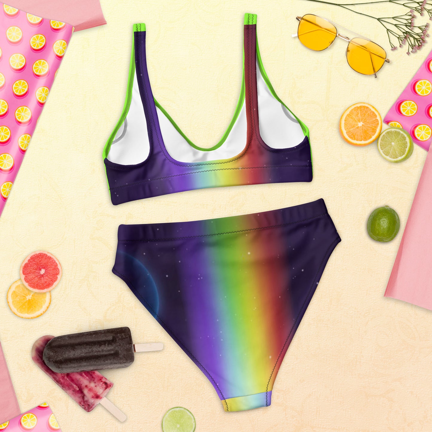 supa lime rainbow Recycled high-waisted bikini