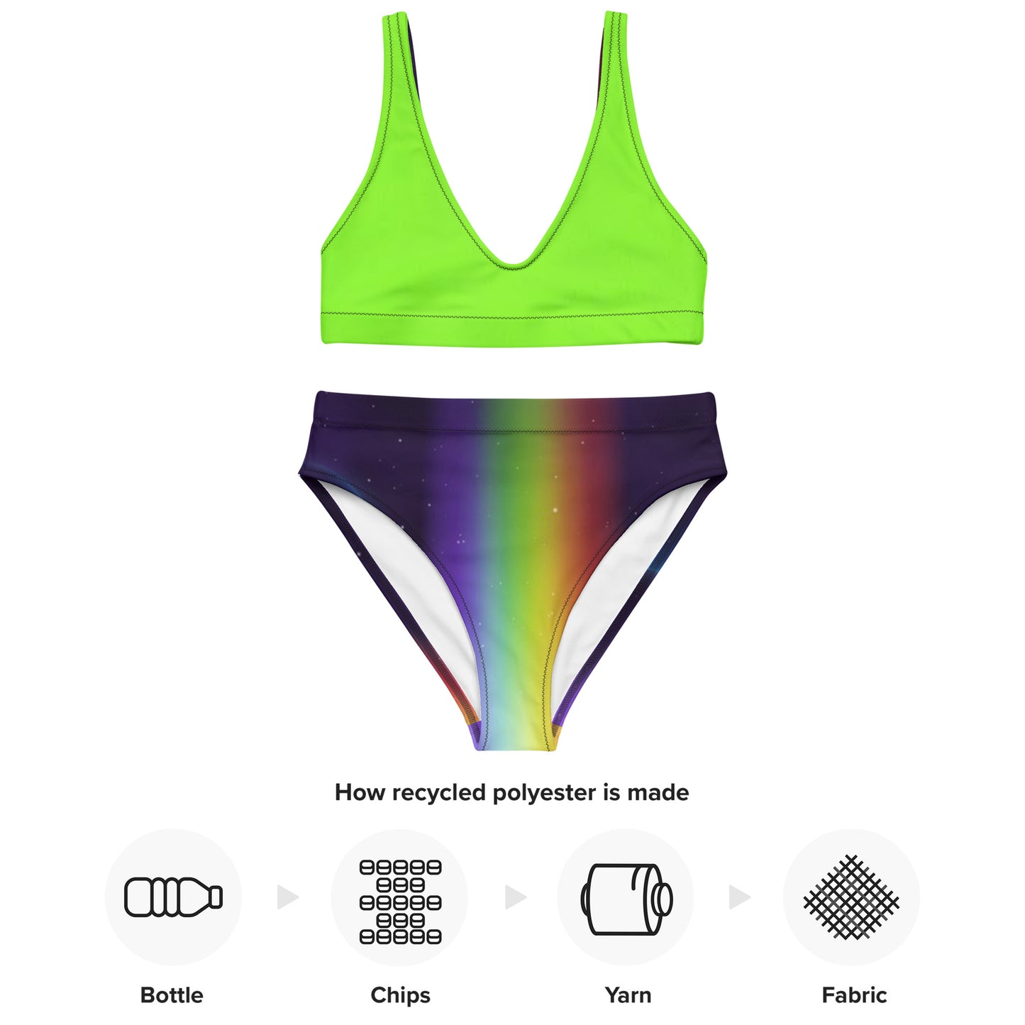 supa lime rainbow Recycled high-waisted bikini