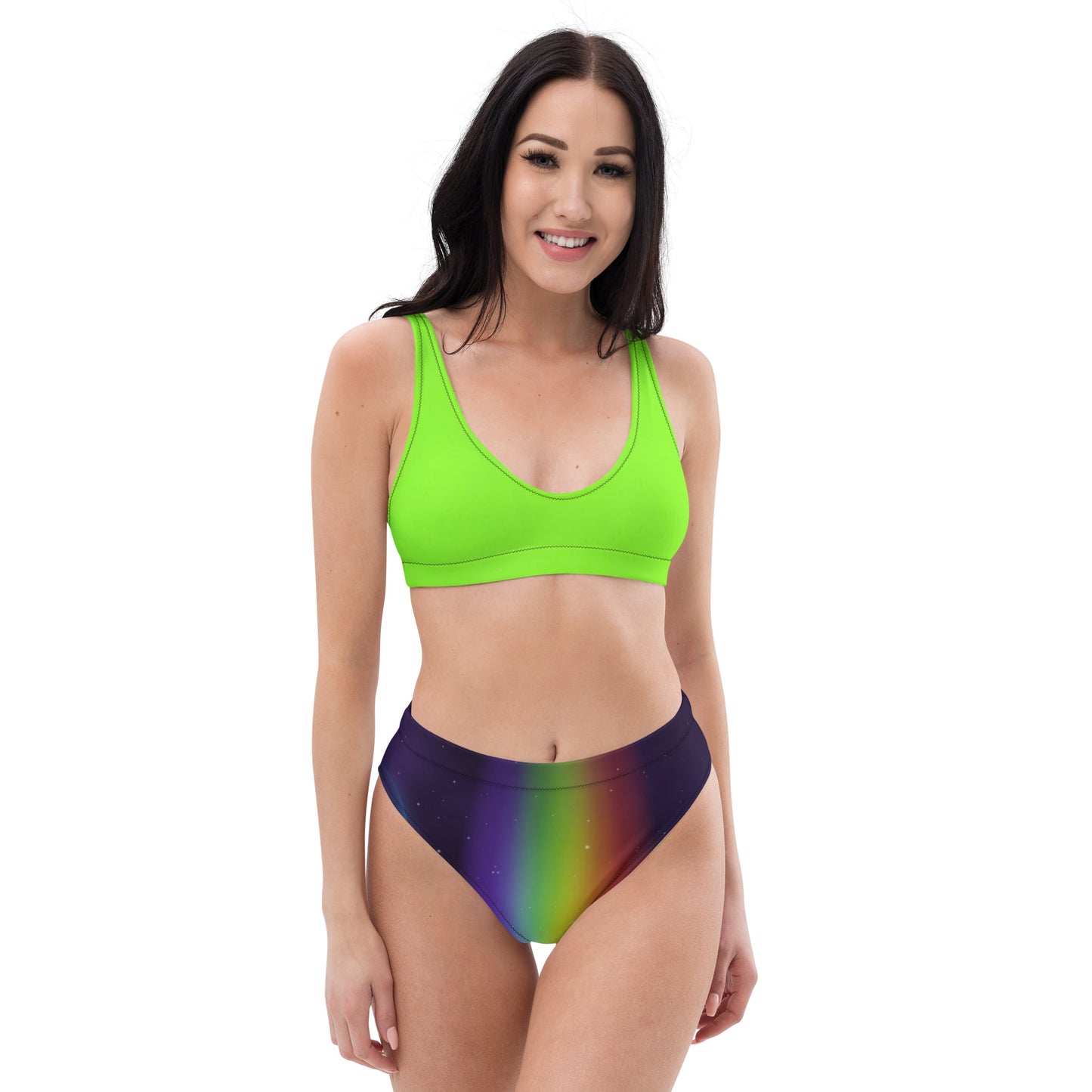supa lime rainbow Recycled high-waisted bikini
