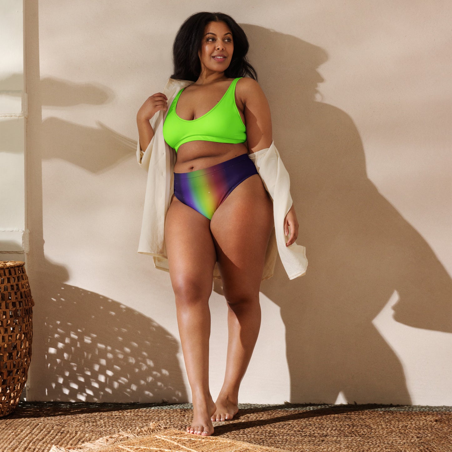 supa lime rainbow Recycled high-waisted bikini