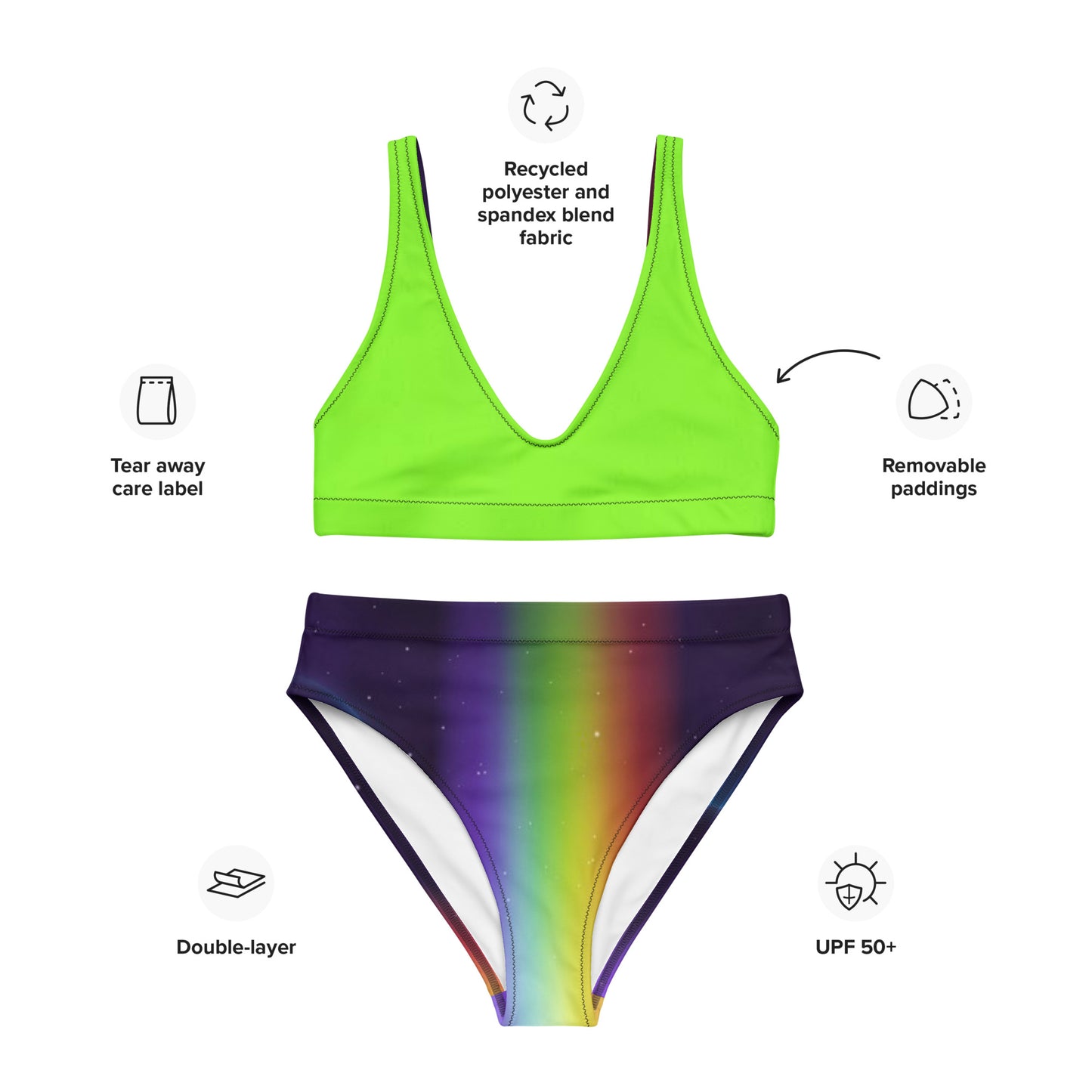supa lime rainbow Recycled high-waisted bikini