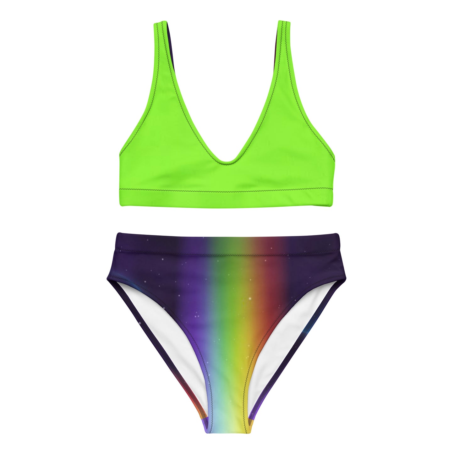 supa lime rainbow Recycled high-waisted bikini