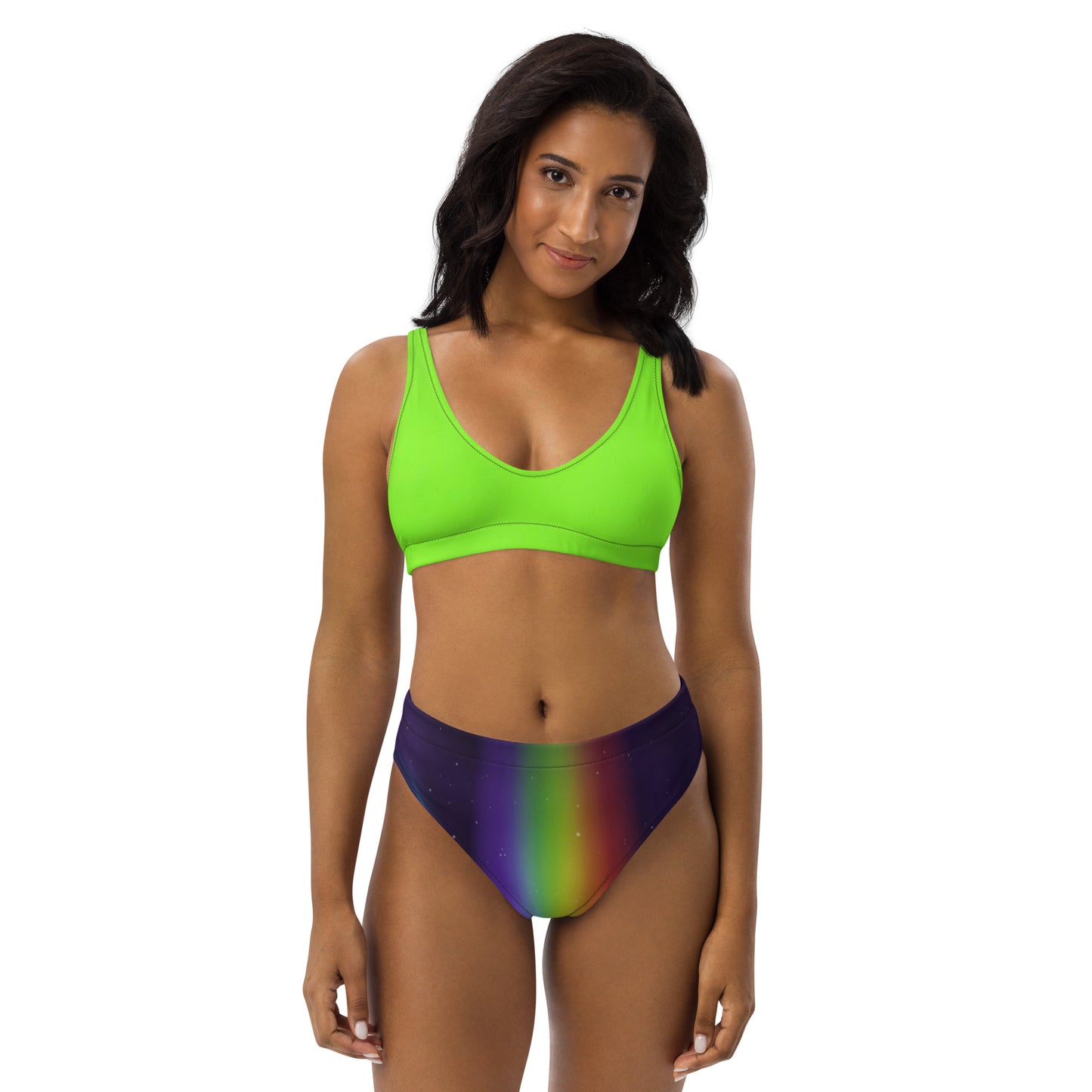 supa lime rainbow Recycled high-waisted bikini