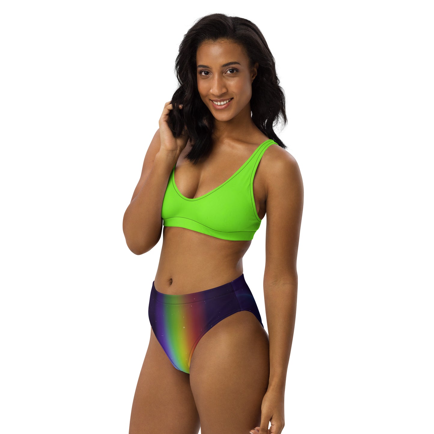 supa lime rainbow Recycled high-waisted bikini