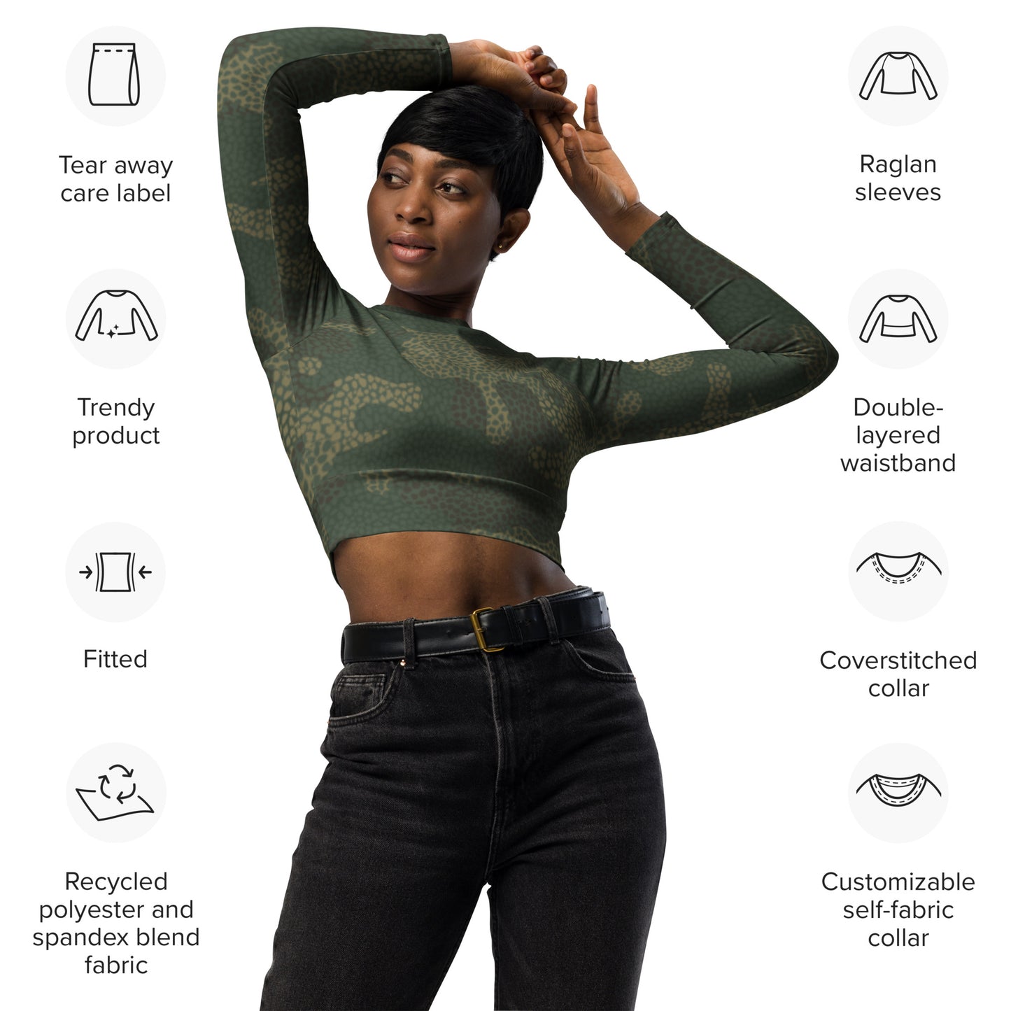 SUPA CAMOUFLAGE Recycled long-sleeve crop top