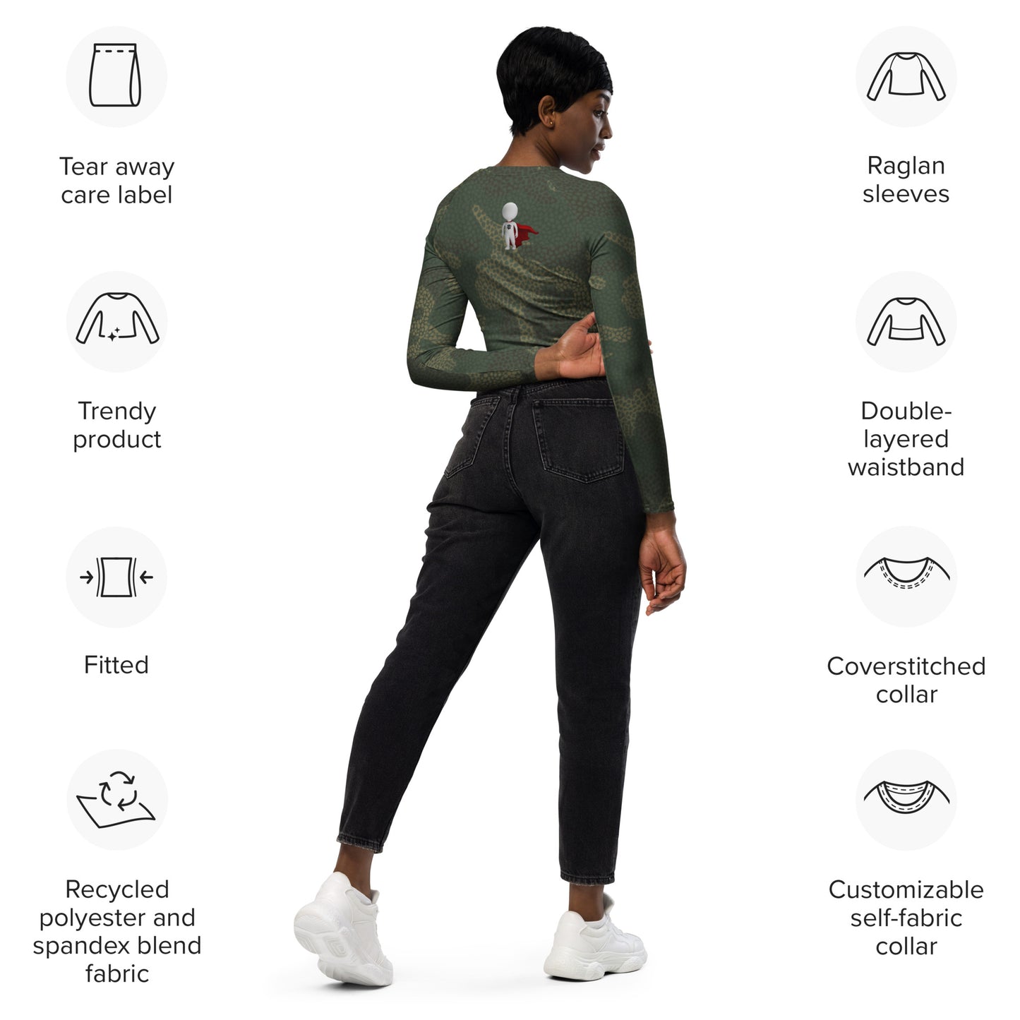 SUPA CAMOUFLAGE Recycled long-sleeve crop top