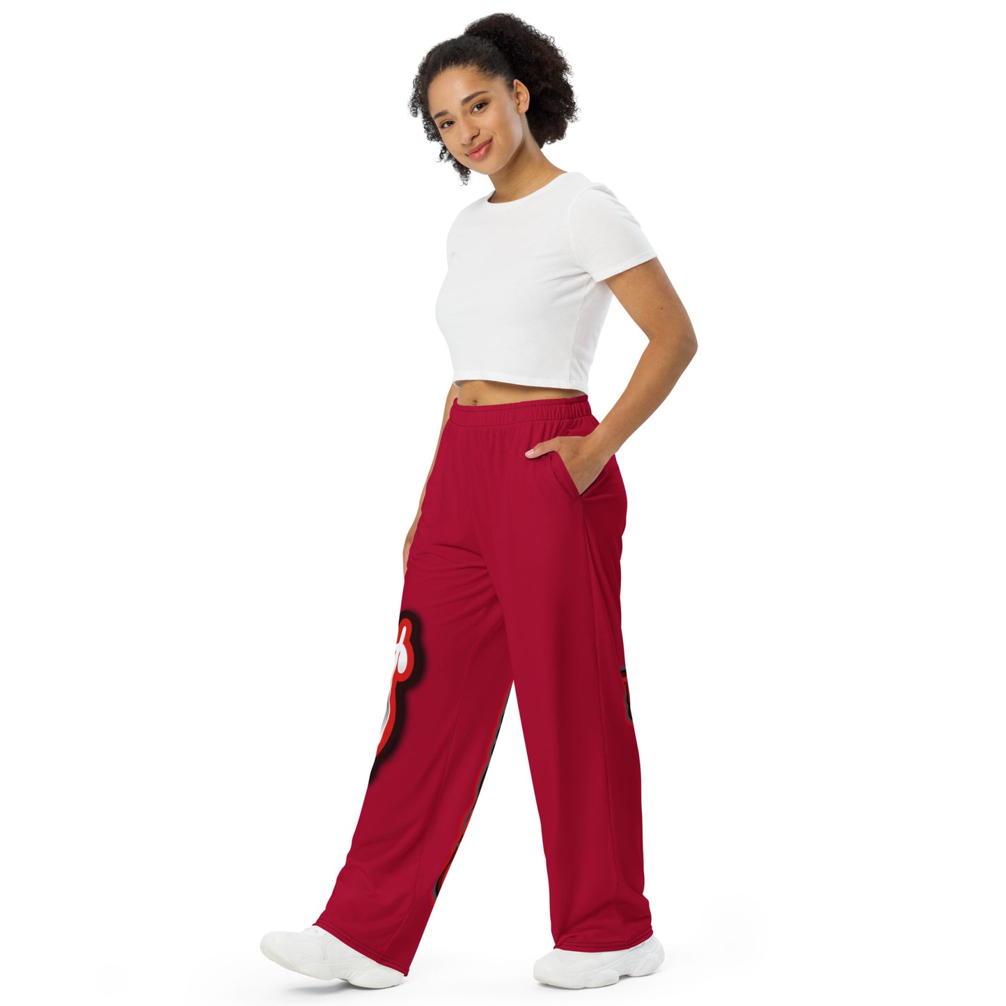 da league red-----ALL-over print unisex wide-leg pants