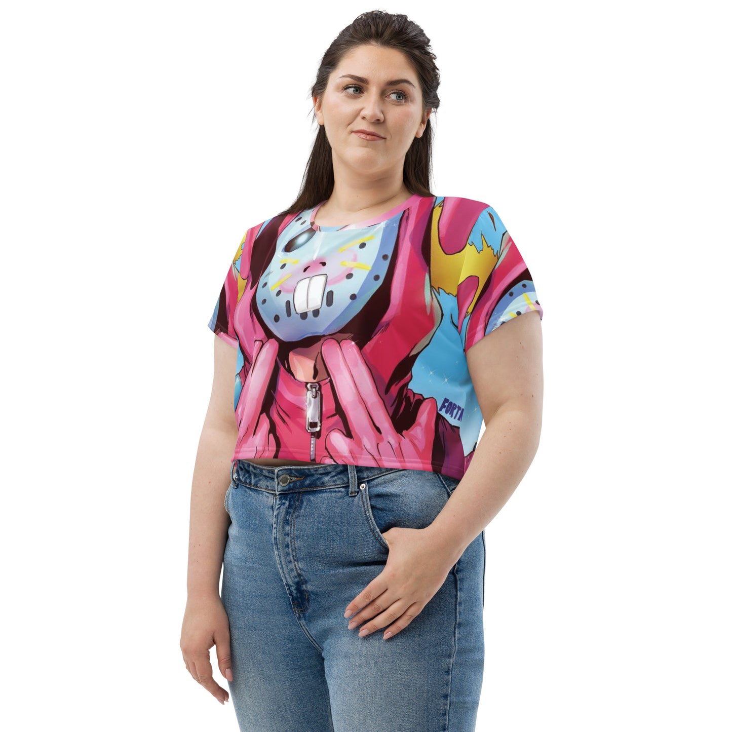 SUPA PINK FN  All-Over Print Crop Tee