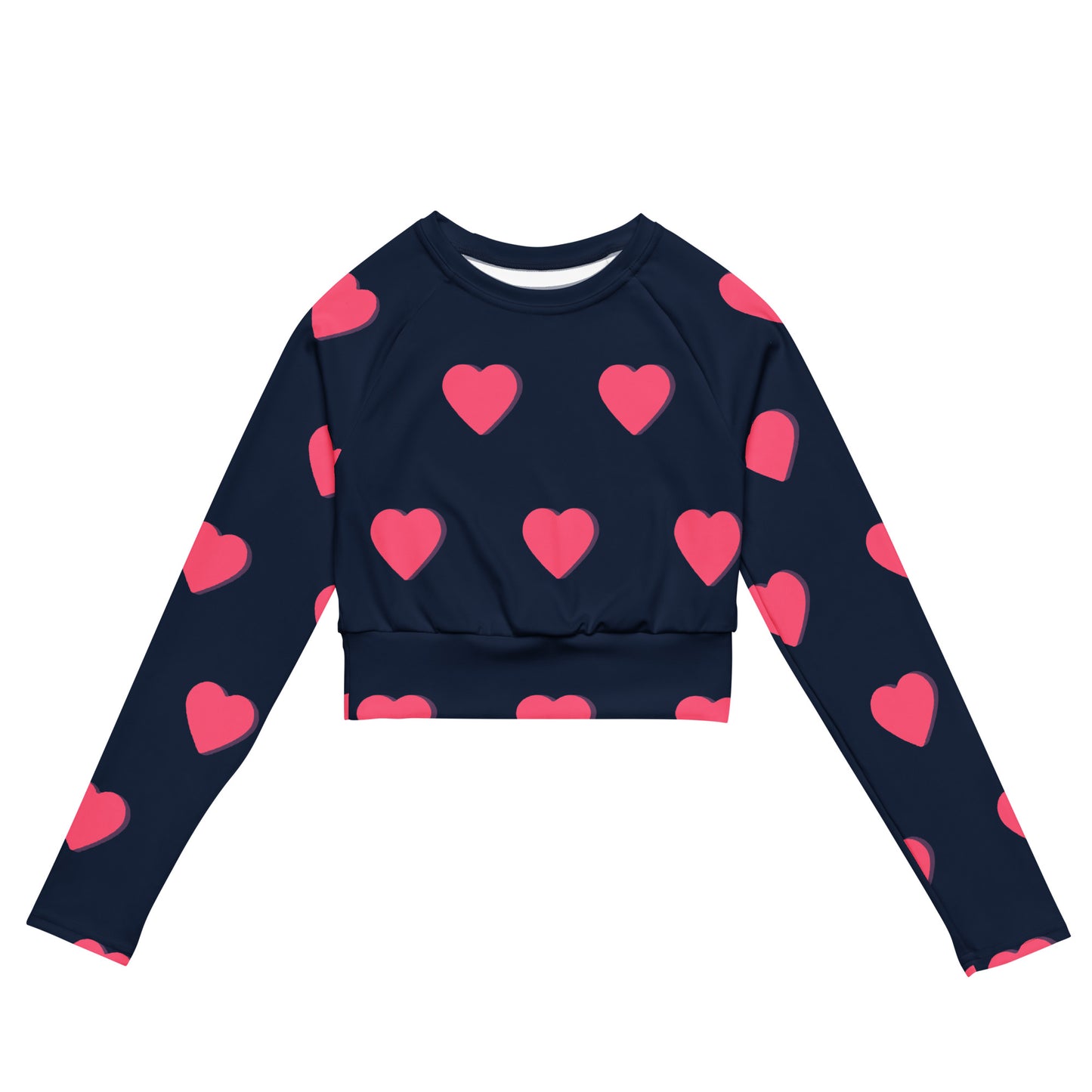 supa blue shirt pink heart Recycled long-sleeve crop top